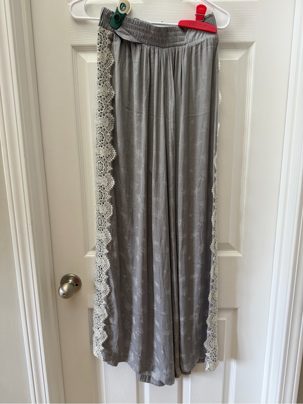 Intimately Free People Gray Satin Lace Wide Leg Pajama Pants Size Small
